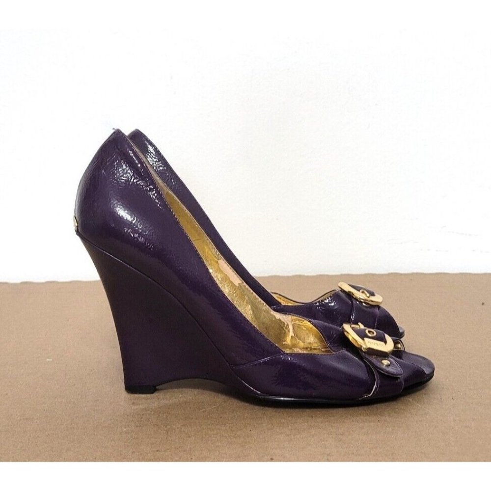 Guess Purple Patent Leather Wedge Shoes Womens Size 8.5 Peep Toe Heels - Picture 9 of 12